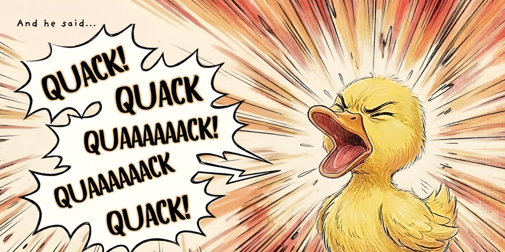 Grumpy Duck inside page: Quack!