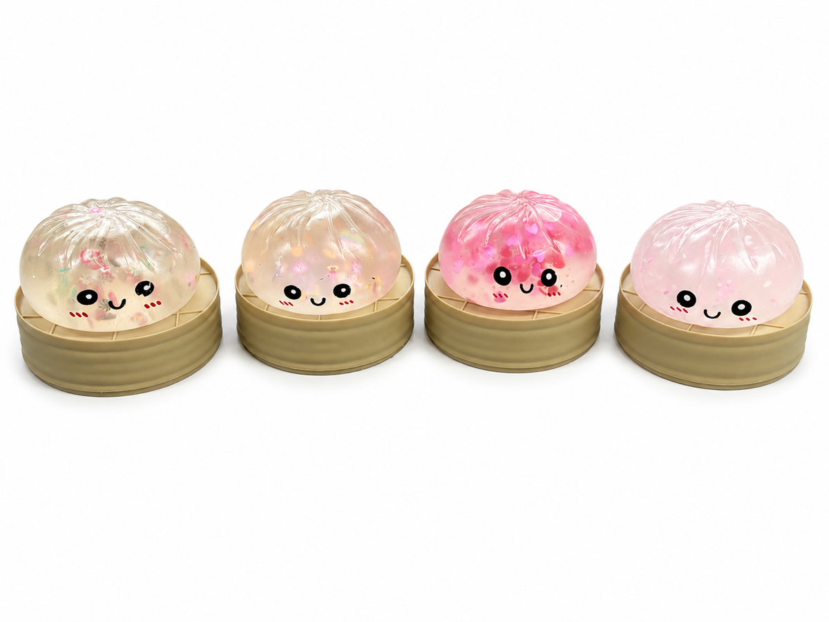 Confetti dumpling squishy toys with sprinkles and happy faces