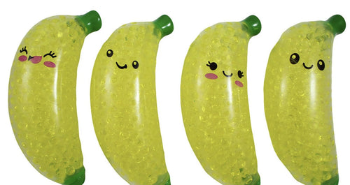 Water bead filled banana squeeze balls with smiling faces