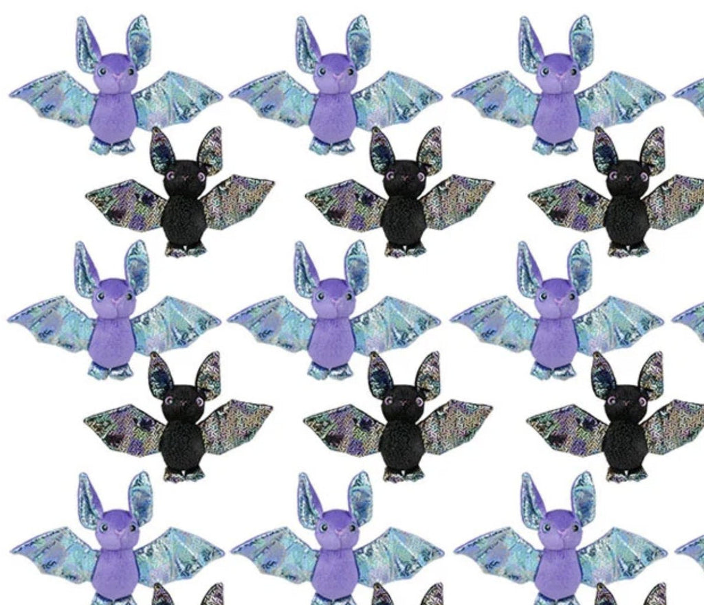 Iridescent bat plush toys in purple and black
