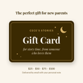Cece's Stories digital gift card, the perfect gift for new parents, in $25, $50, $75 and $100