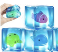 Squishy ice cubes with a clownfish, turtle and whale inside