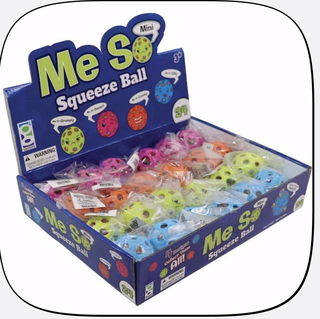 Me So Squeeze Ball display box of 24 mini squeeze balls